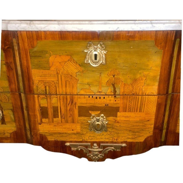 French Late 18th Century French Marquetry Commode With Marble Top Signed André-Louis Gilbert For Sale - Image 3 of 10