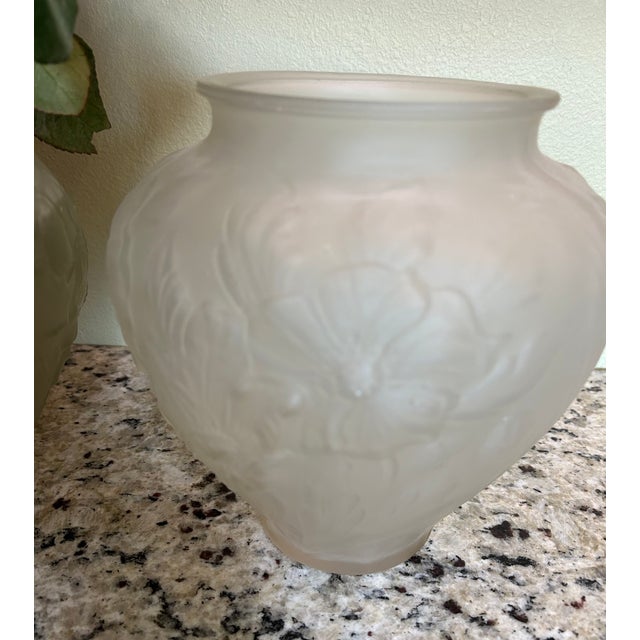 Vintage Pair of Tiffin Glass Art Deco "Raised Poppy" Satin Glass Vases, Large 9" Tall X 27" Circumfrence. They are a...
