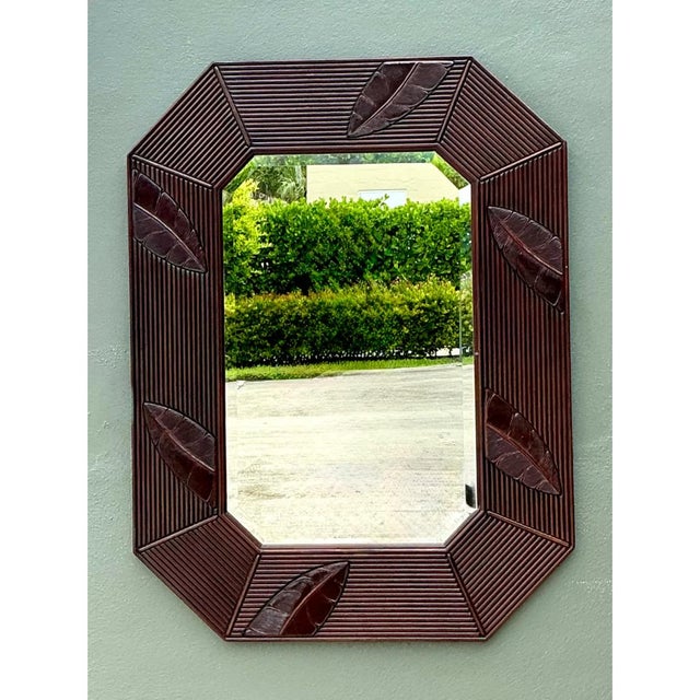 Vintage Octagonal Rattan Wall Mirror For Sale - Image 4 of 12