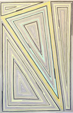 Sarah Vaaler Original Geometric Gouache Painting of Parallel Lines With Yellow Triangle