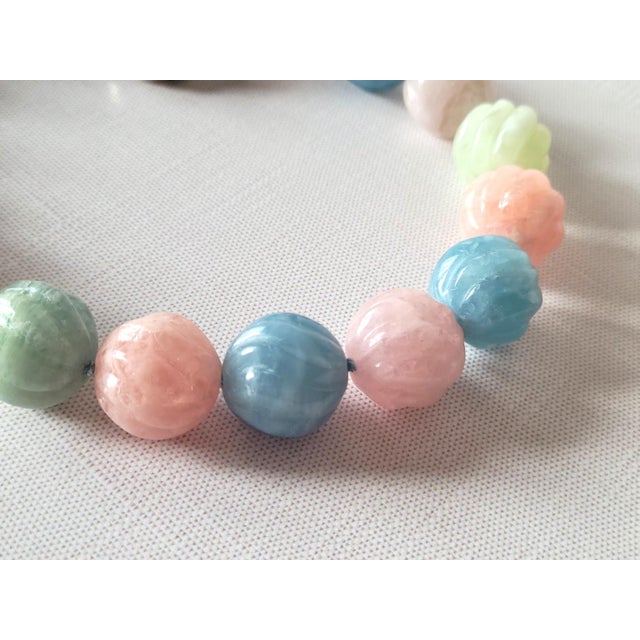 Contemporary Carved Aquamarine Morganite Necklace With Sterling Silver Aquamarine Clasp For Sale - Image 3 of 10