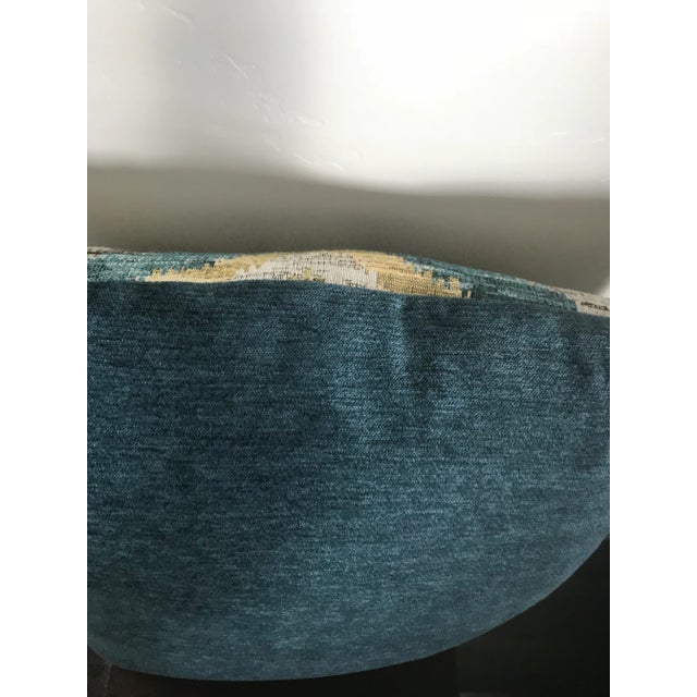 Large and Thick Turquoise, Brown & Lime Green Upholstery and Velvet Pillow For Sale - Image 4 of 6