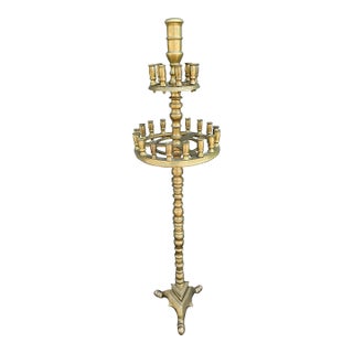Early 20th Century 27 Light Gothic Cast Brass Floor CandleStick Torchere For Sale