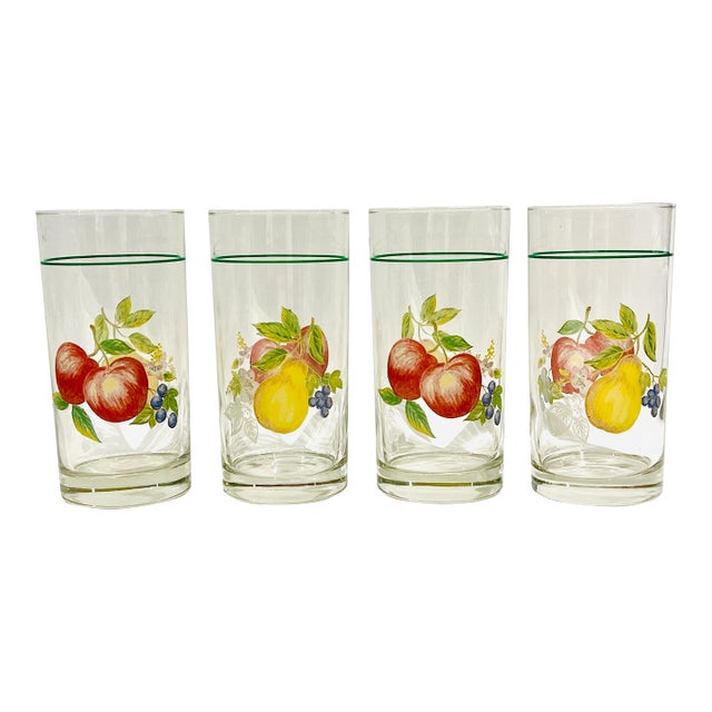 Set of 4 Vintage Corelle Chutney 16 Oz Tumblers Fruit Harvest For Sale