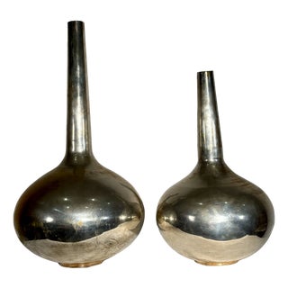 Silver-Plated Metal Bottle Vases, Italy, 1970s, Set of 2 For Sale