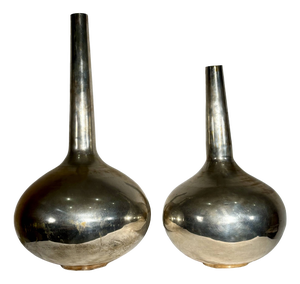 Silver-Plated Metal Bottle Vases, Italy, 1970s, Set of 2