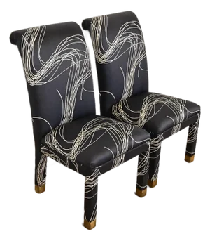 Karl Springer Style Modern Parsons Upholstered Side Chairs or Dining Chairs, Pair