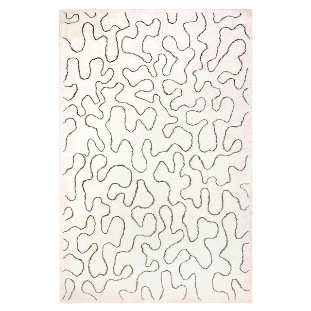 Contemporary Ribbon Design White Handmade Wool Rug by Doris Leslie Blau For Sale