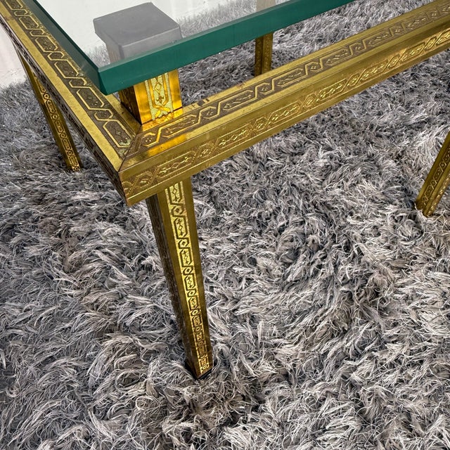 Hollywood Regency Side Table in Engraved Brass and Glass, 1970s For Sale - Image 12 of 13