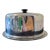 Mid 20th Century Jeanette Glass Anniversary Cake Plate With Stainless Steel Cover For Sale