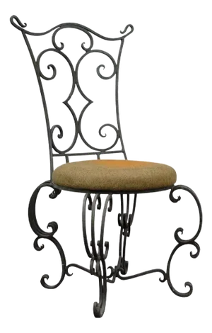 Mid 20th Century Vintage French Art Nouveau Style Hand Forged Scrolling Wrought Iron Side Chair