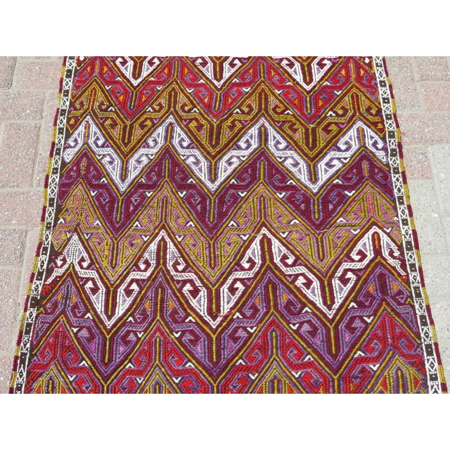 Mid-Century Modern Mid 20th Century 60s Turkish Rug Handmade Wool Kilim Small Area Rug For Sale - Image 3 of 11