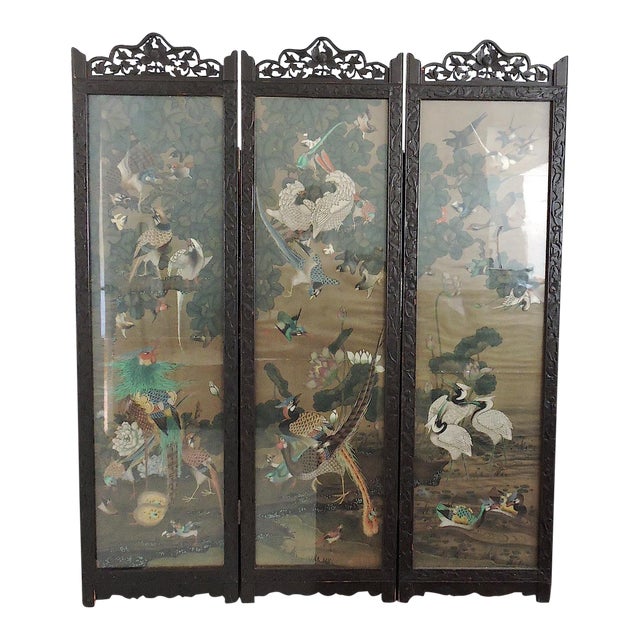 Antique Three Panel Oriental Screen/Room Divider Chairish