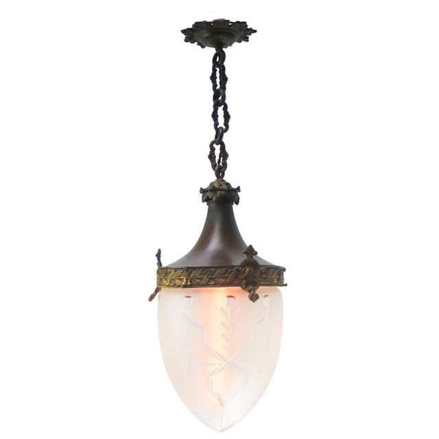 Antique French Copper, Brass and Cut Glass Lantern Pendant Light, 1910s For Sale - Image 9 of 10