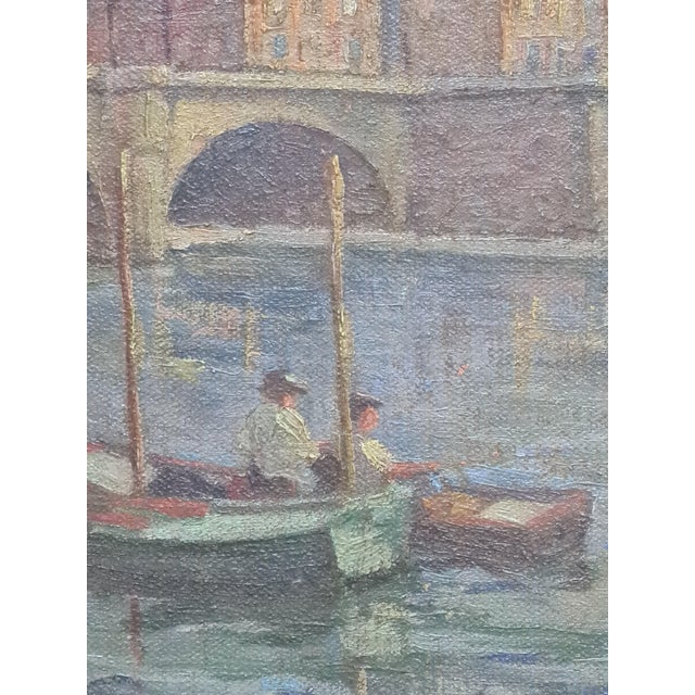 French Impressionist painting of Le Pont Neuf and the River Seine with boats. The painting is initial signed bottom right...