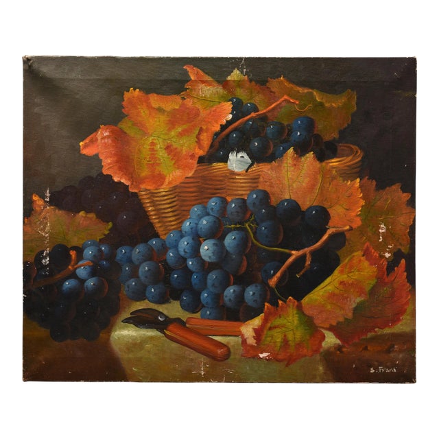 1970s Autumn Harvest Still Life With Grapes Painting For Sale