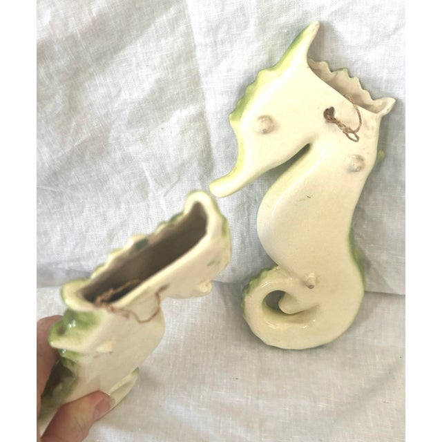 1960s Vintage Pair of MCM Ceramic Sea Horse Wall Scones For Sale - Image 5 of 7
