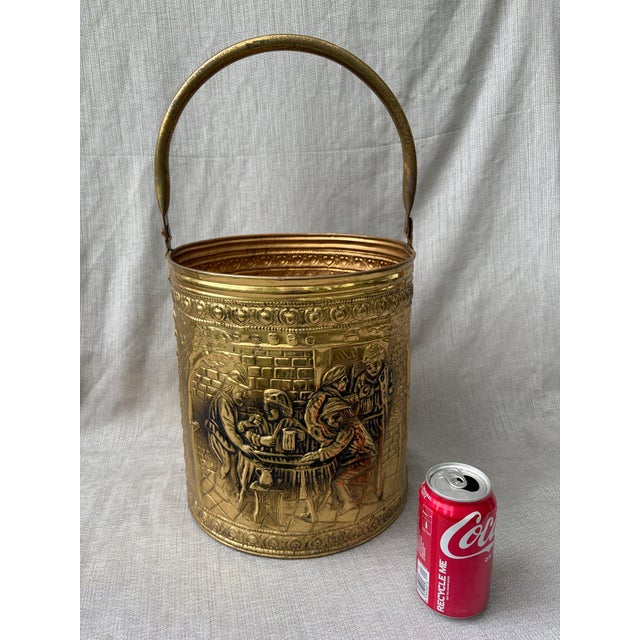 Vintage Raised Repousse Brass Fire Wood Bucket For Sale - Image 13 of 13