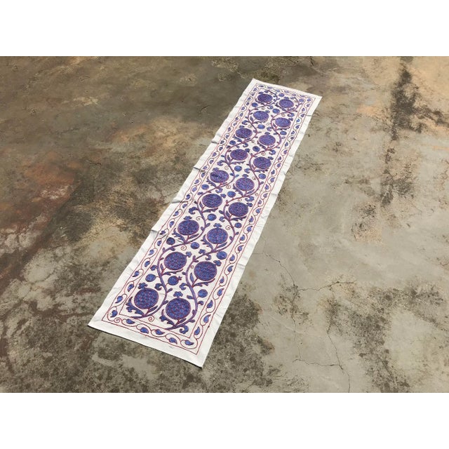 Handmade Suzani Tablecloth, Suzani Wall Hanging with Floral Center Half Pomegranates Design Handmade Table Runner -...