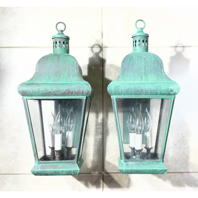 Pair of Vintage Colonial Solid Brass Wall Lanterns. 20”h X 8”.5w X 12”d For Sale - Image 18 of 18