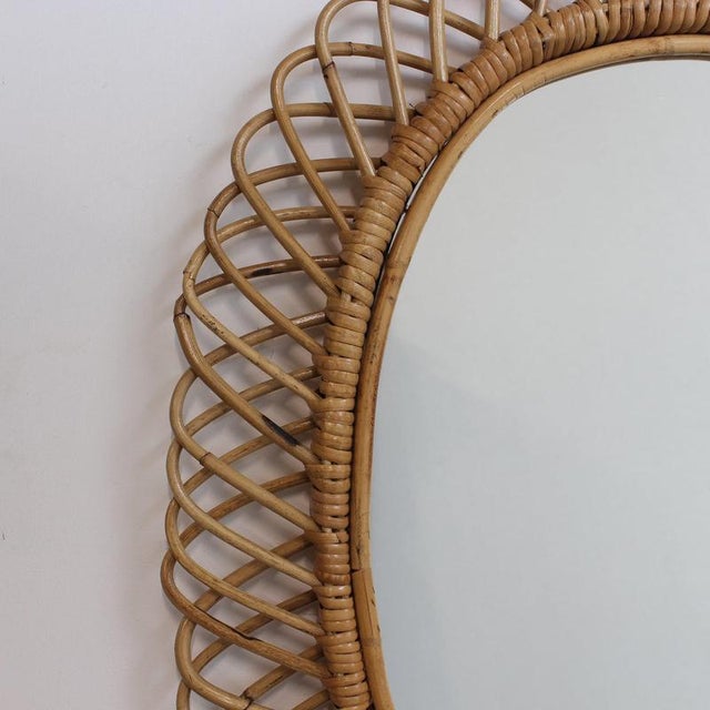 Vintage Italian Rattan Wall Mirror, 1960s For Sale - Image 4 of 12