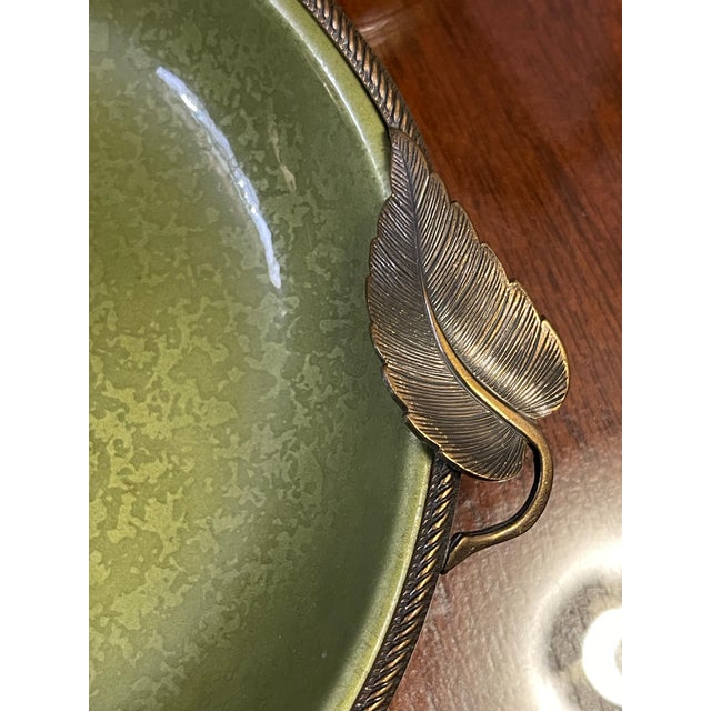 Mid 20th Century Evans Hand- Enameled Green Pear Lighter and Tray With Leaf Accent For Sale - Image 12 of 12