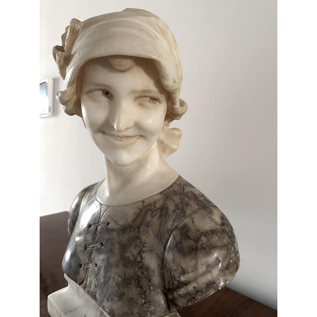 Italian Artist, Large Bust of a Girl, 20th Century, Marble For Sale - Image 6 of 9