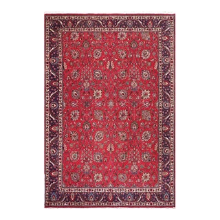 Shabby Chic Tabriz Red/Blue Wool Rug - 9'10'' X 12'5'' For Sale
