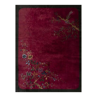 Solid Open Deep Red Wool Walter Nichols Antique Chinese Art Deco Rug 8'10" X11'6 For Sale