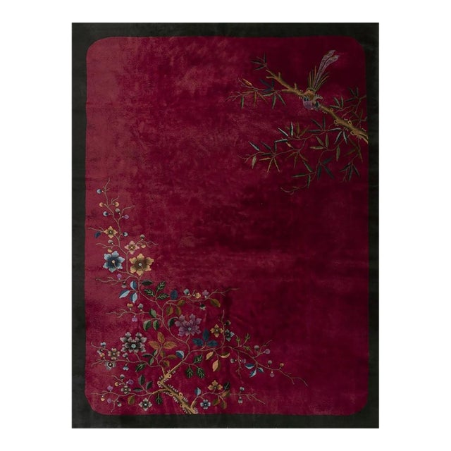 Solid Open Deep Red Wool Walter Nichols Antique Chinese Art Deco Rug 8'10" X11'6 For Sale