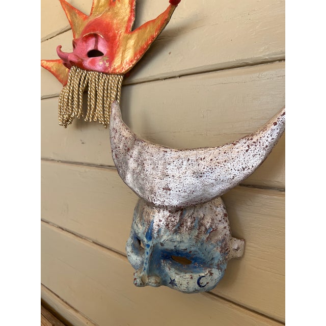 Handmade Gilded Venetian-Style Papier-Mache Celestial Masks, Representing the Sun (Sole) and the Moon (Luna) For Sale - Image 12 of 14