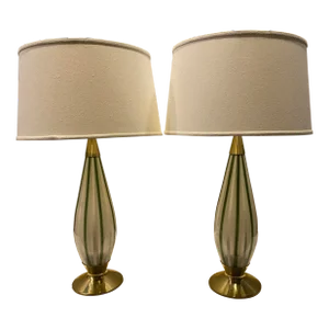 Mid-Century Murano Style Glass & Brass Lamps - a Pair