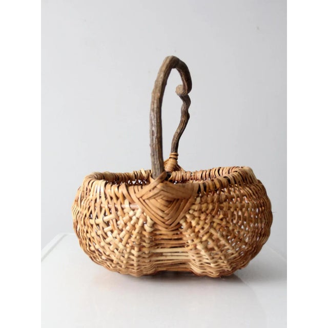 Tan Vintage Rustic Buttocks Basket For Sale - Image 8 of 11