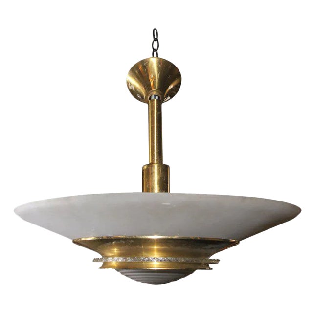 1950s Vintage Etched Glass Disk Light For Sale