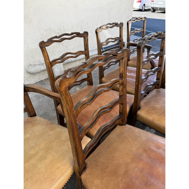 Brown Antique Chippendale Ladderback Dining Room Chairs, Set of Eight For Sale - Image 8 of 12