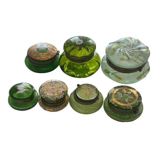 1920s Green Antique Trinket Boxes - 7 Pieces For Sale