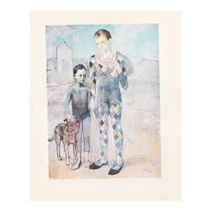 1952 After Pablo Picasso "Two Saltimbanques With a Dog", Period Full-Color Print