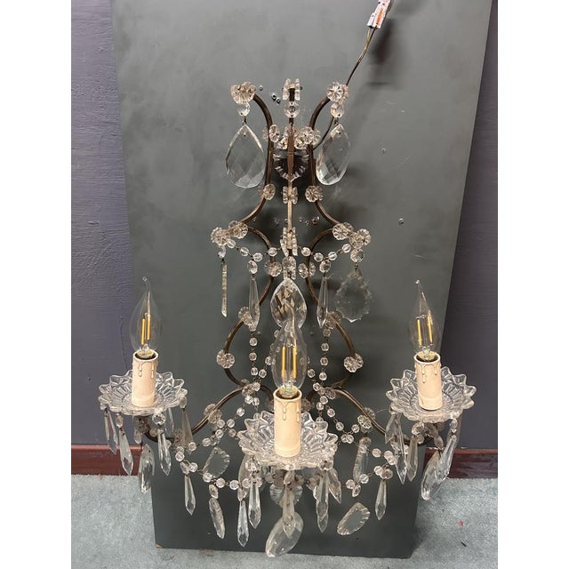 Vintage Crystal Wall Sconces, Italy, 1960s, Set of 2 For Sale - Image 6 of 12