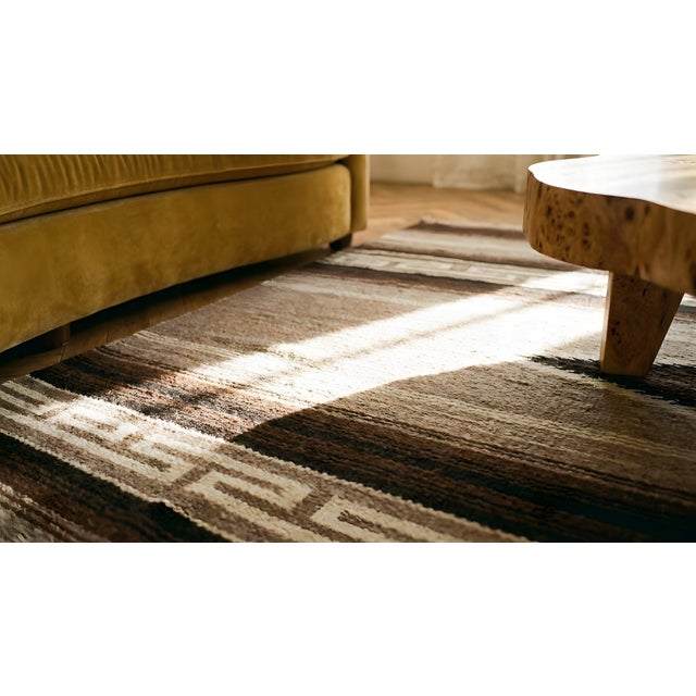 1930s Antique Brown Tribal Medallion Navajo American Geometric Flat Weave Rug For Sale - Image 11 of 13
