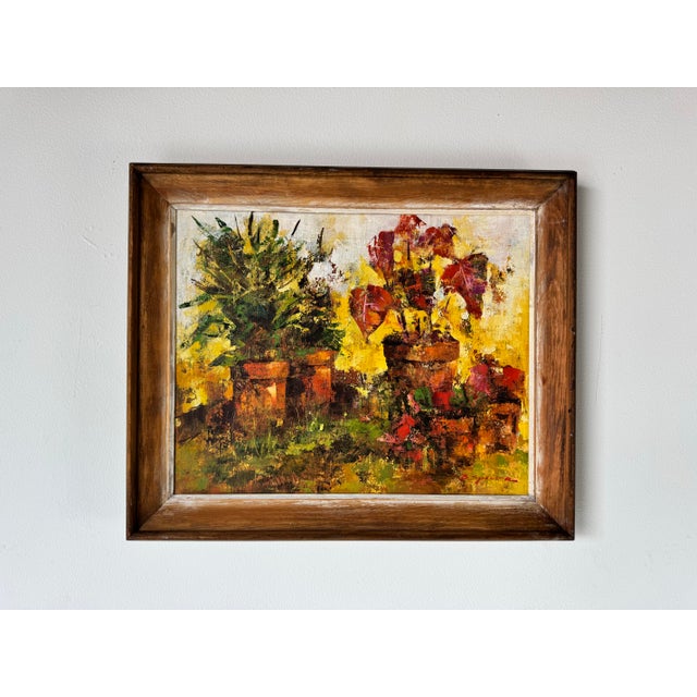 Mid-Century Modern Vintage Floral Still Life Oil on Canvas Painting by B. Spencer, Framed For Sale - Image 3 of 12