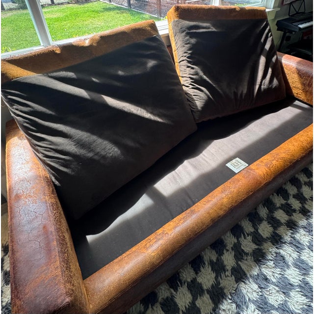 Rustic Restoration Hardware Maxwell 8’ Luxe Leather Sofa – Vintage Cigar For Sale - Image 3 of 11