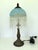 1940s Art Nouveau Boudoir Lamp With Blue Satin Glass Shade & Beaded Fringe 15-1/2” For Sale - Image 4 of 7