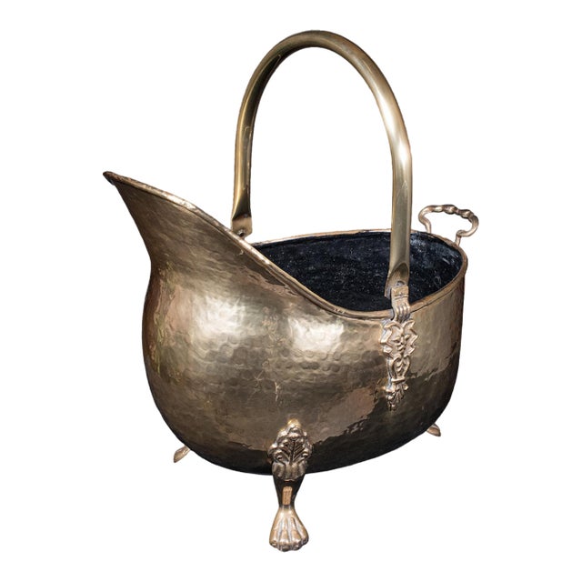 Antique Fireside Coal Bucket, English, Brass, Fireplace Scuttle, Keeper, Regency For Sale