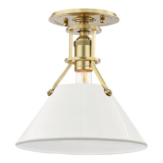 Hudson Valley Lighting Mark D. Sikes Painted No.2 1-Light Semi Flush, Aged Brass/Off White For Sale