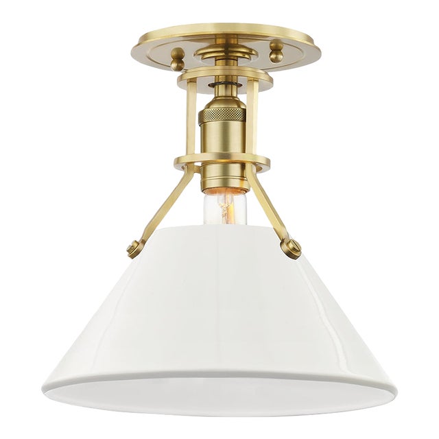 Hudson Valley Lighting Mark D. Sikes Painted No.2 1-Light Semi Flush, Aged Brass/Off White For Sale