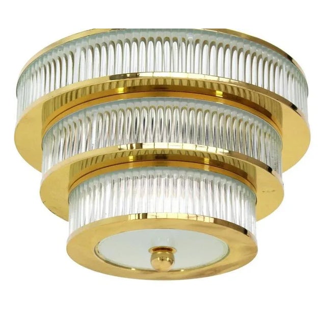 Mid-Century Modern Glass and Brass Three-Tier Light Fixture For Sale - Image 4 of 10