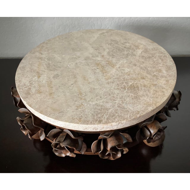 Late 20th-Century Hand-Forged Iron Rose & Travertine Circular Dessert Stand in the Manner of Jan Barboglio For Sale - Image 12 of 18