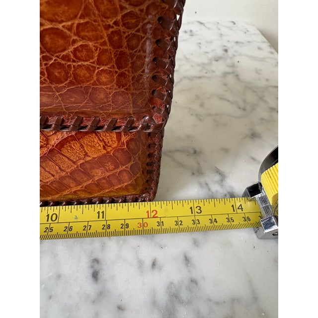 Tan Mid Century Handmade Alligator Handbag Clutch For Sale - Image 8 of 11