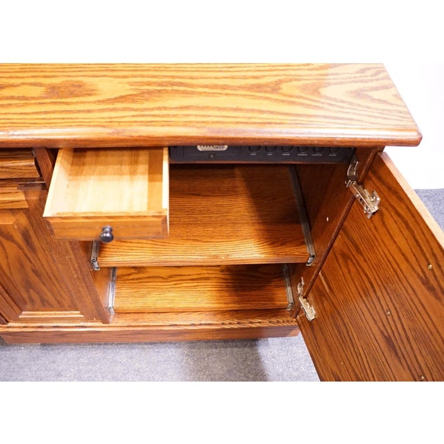 Winners Only Solid Oak Rustic Early American Country Style 74" Computer Desk W. Cabinet Storage Top For Sale - Image 11 of 18