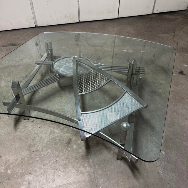 Chrome Dia J Mehringer Custom Sculptural Chrome Steel & Glass Coffee Table For Sale - Image 8 of 10
